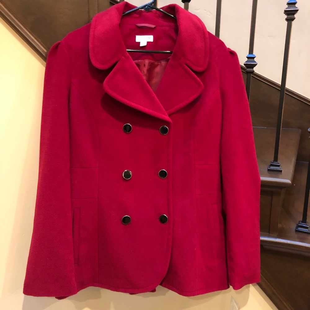 New with tags sophisticated red double breasted peacoat from Maison Jules.